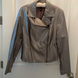 Inc, grey metallic medium faux leather jacket